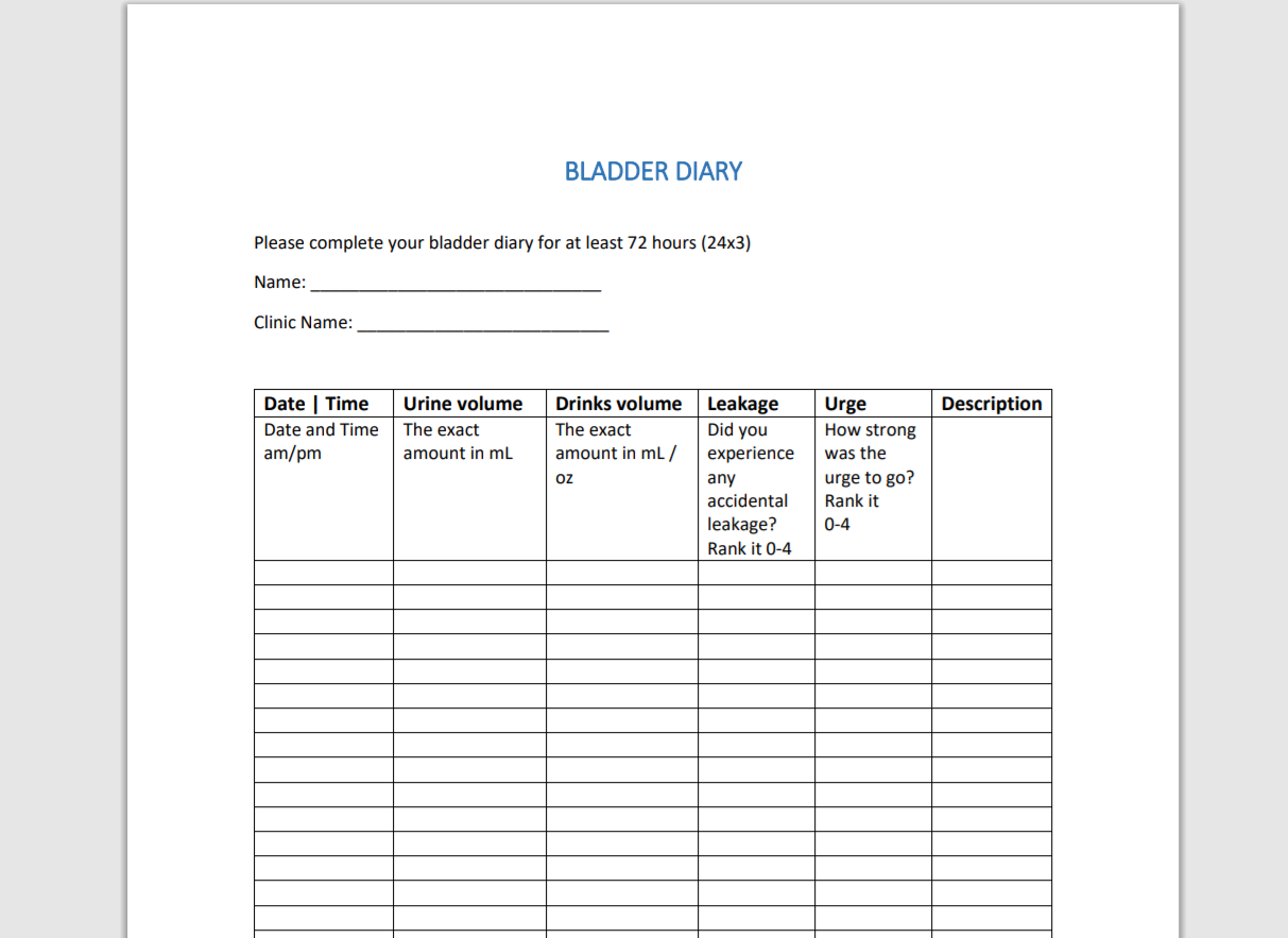 Bladder diary PDF Printable (best and free) — iUFlow PRINTABLE