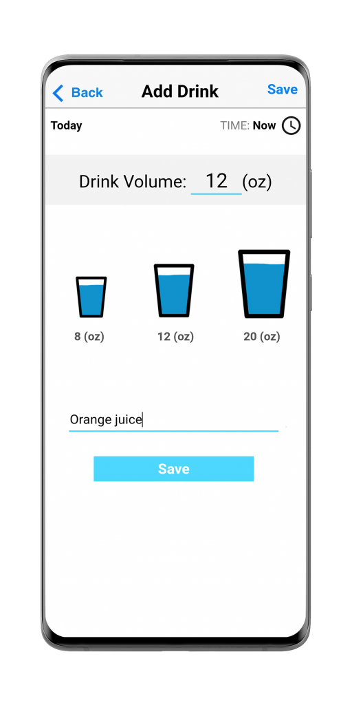 Bladder diary app - monitor drink screen